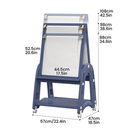 hoopyosms Art Easel for Kids 2-4 with Wheels, Whiteboard, Chalkboard & Paper Roll Adjustable Height