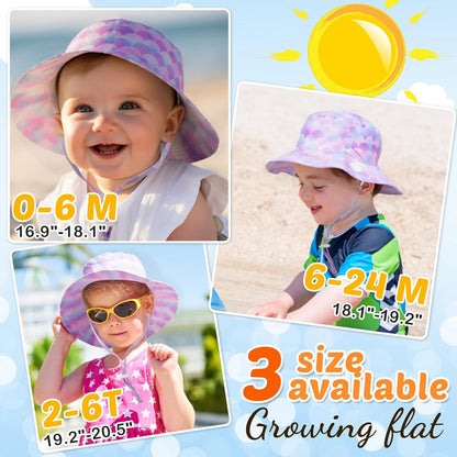 Baby Sun Hat Kids Summer UPF 50+ Toddler Bucket Hat Wide Brim Adjustable Beach Hats for Boys Girls