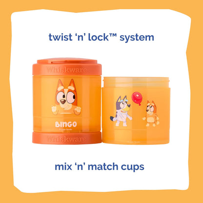 Whiskware Bluey Stackable Snack Containers for Kids and Toddlers, 3 Stackable Snack Cups for School
