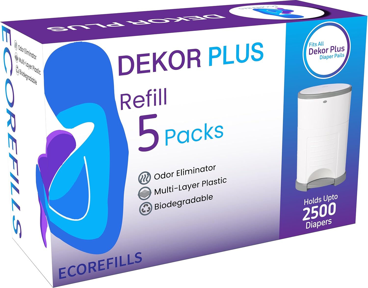 ECO-REFILLS Diaper Pail Refills - Fits Dekor PLUS Extra Thick, Powerful Odor Elimination & Fresh