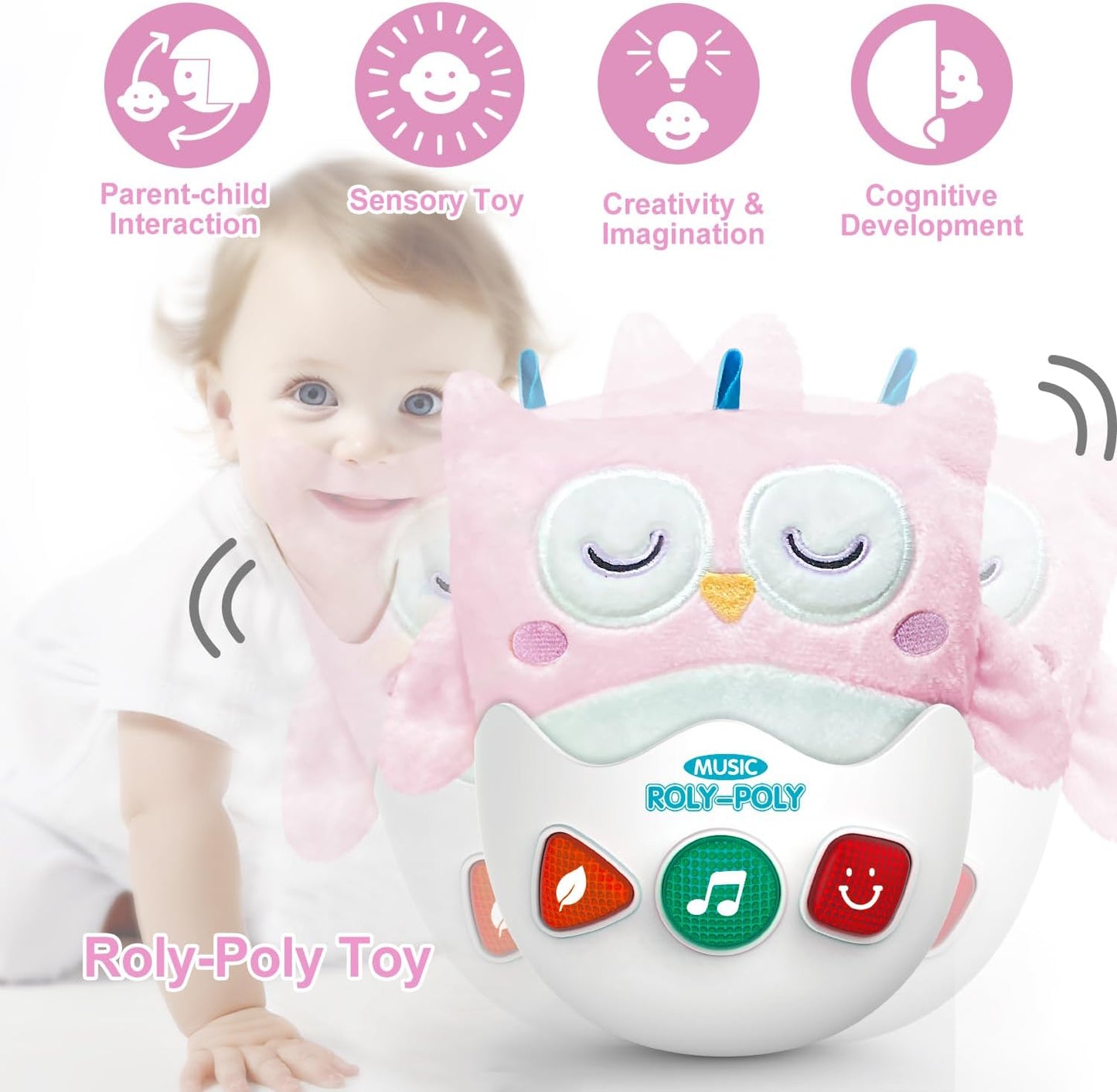 Baby Toys 0-6-12 Months, Plush Owl Stuffed Animal Musical Toys with Light & Sounds, Infant