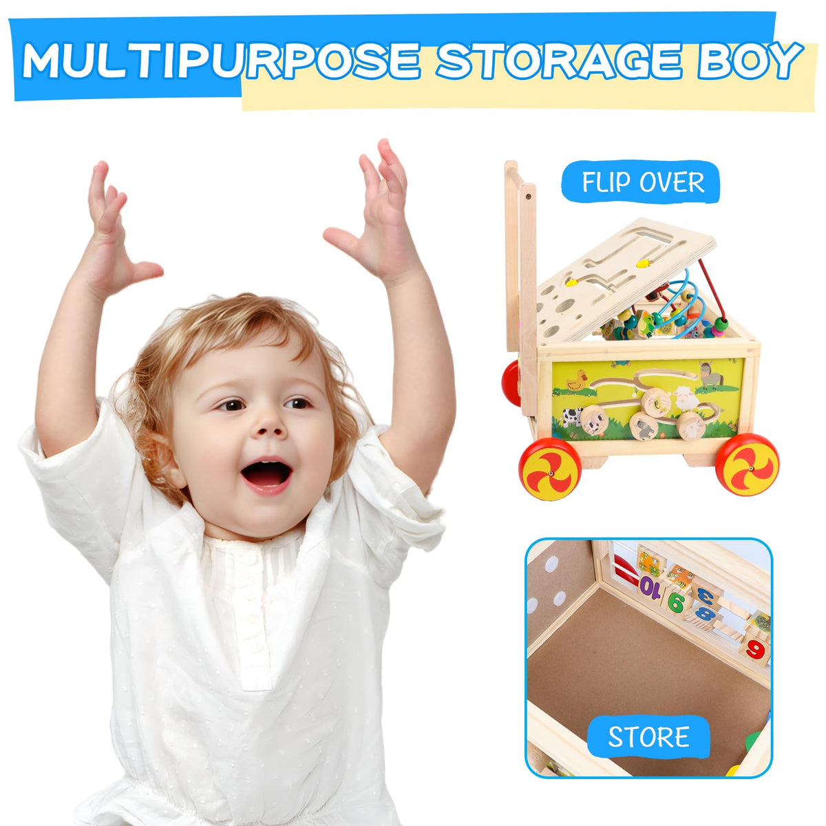 Wooden Activity Cube 7-in-1 Montessori Toy Multipurpose Educational Learning Toy for 1+ Year Old