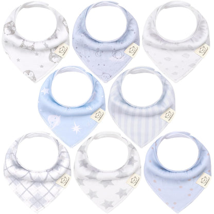 8-Pack Organic Baby Bandana Bibs for Boys, Girls - Super Absorbent Triangle Baby Bibs for Drooling