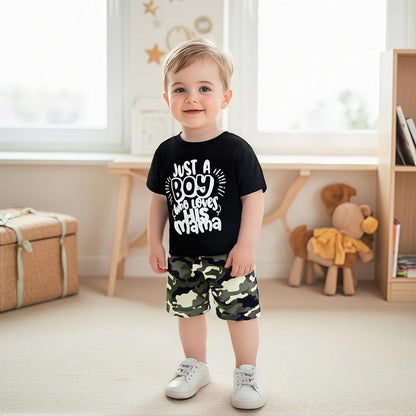wdehow Toddler Kids Baby Boy Summer Clothes Sets 1T 2T 3T 4T 5T Letter Print Short Sleeve Tops