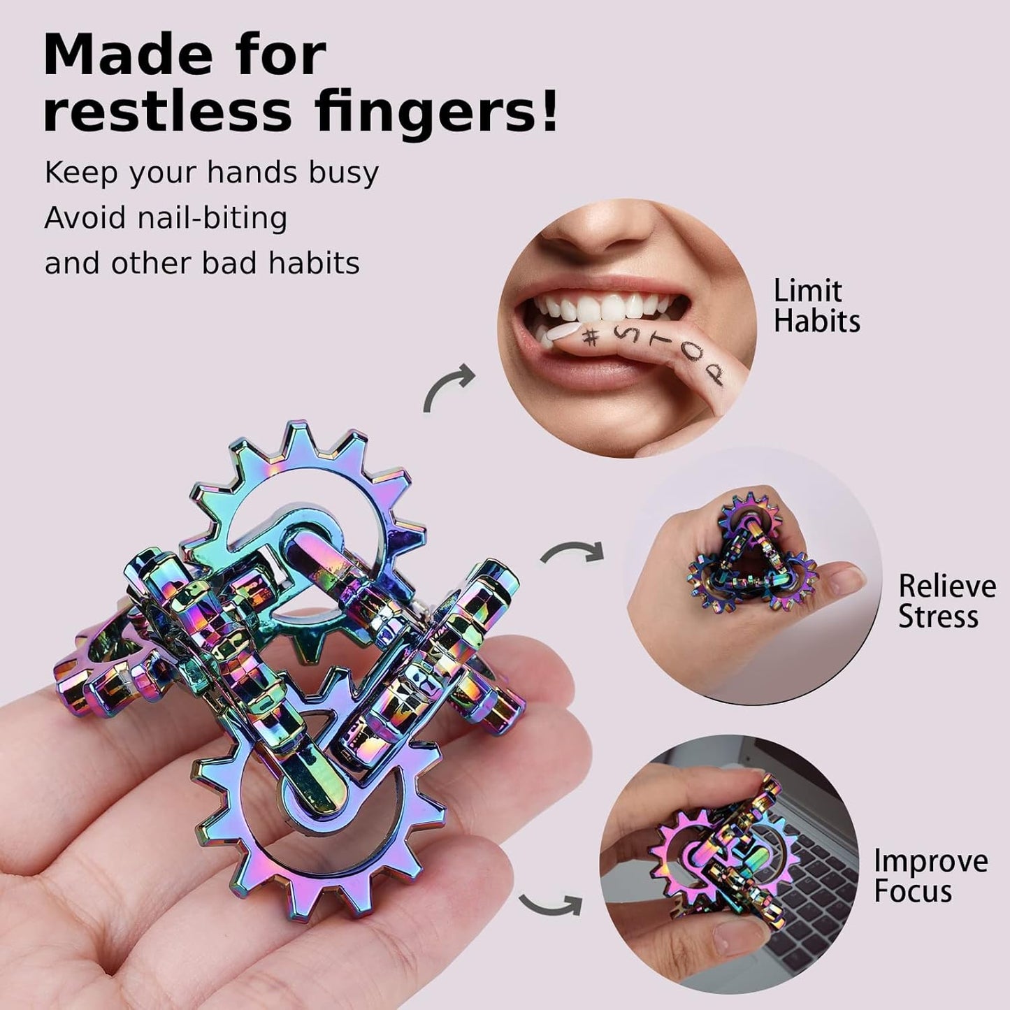 Infinity Gear Fidget Toy, Solid Metal Never Ending Flippy Novelty Kinetic Desk Toy, Relieve Stress