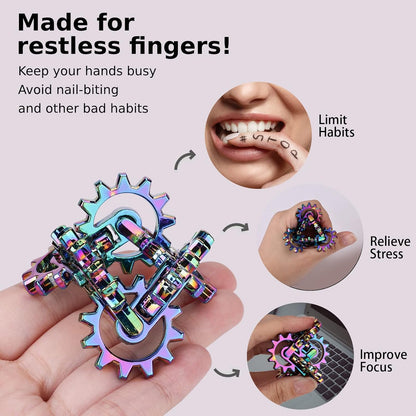 Infinity Gear Fidget Toy, Solid Metal Never Ending Flippy Novelty Kinetic Desk Toy, Relieve Stress