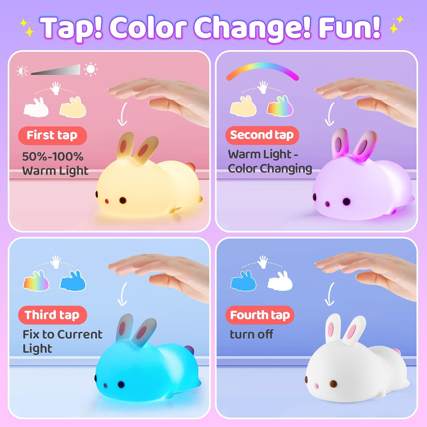 Bunny Night Light for Kids Lamp Cute Lamp, Kawaii 16 Colors Baby Night Lights for Baby Nursery,Soft
