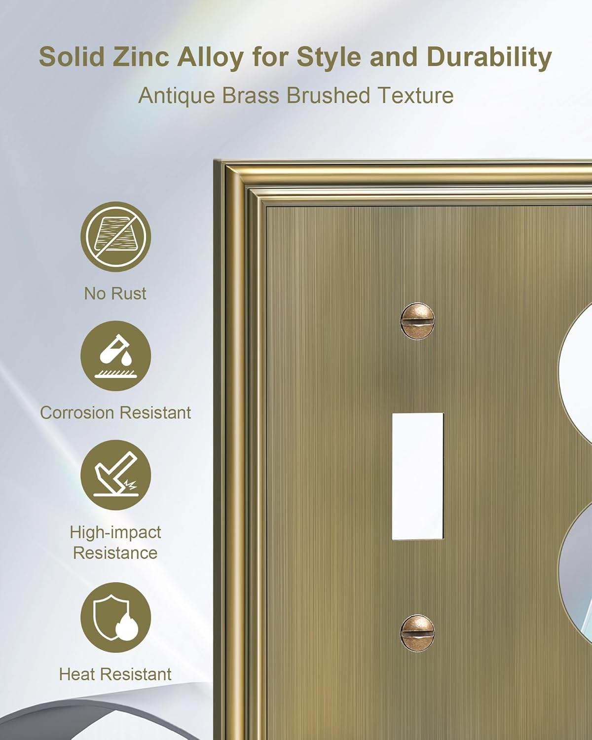 2-Pack Combo Toggle/Duplex Light Switch Cover Plate, Antique Brass Wall Outlet Cover Plate