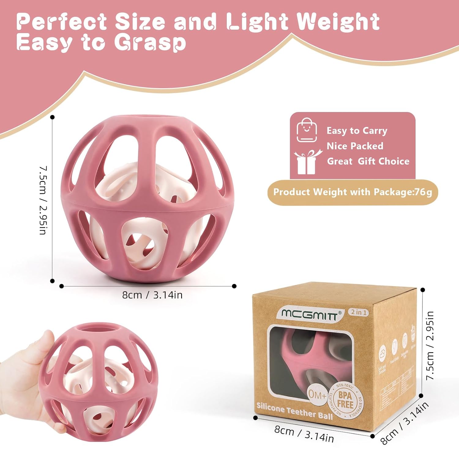MCGMITT Sensory Balls for Baby, Food Grade Stretchy Silicone Infant Ball, Easy Grasp Ball for