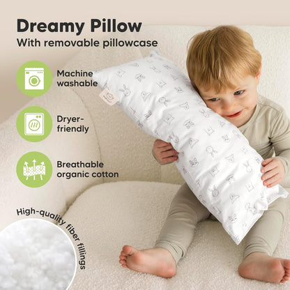 Toddler Pillow with Pillowcase - 10x18 My Little Dreamy Kids Travel Bed Pillows for Sleeping
