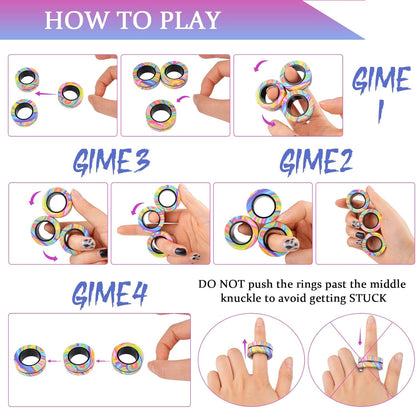 3Pcs Magnetic Rings Fidget Toy Set, ADHD Anxiety Magnetic Fidget Toys Adults Fidget Spinner Rings