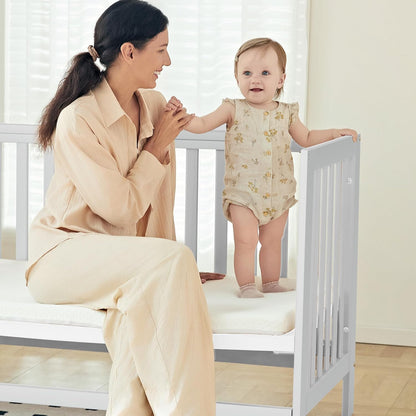 EvoNest Baby Crib, 11 in 1 Convertible Mini Crib with Wheels, 100% New Zealand Wood Growing Bed, 4