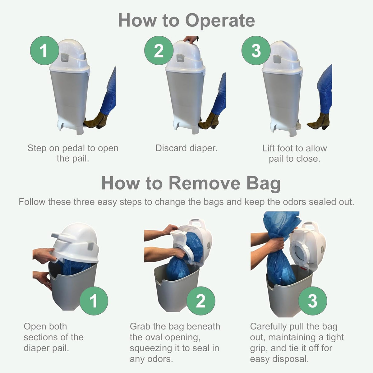 Foundations Hands Free Tall Diaper Pail with Airtight Lid - Durable & Odorless Diaper Disposal