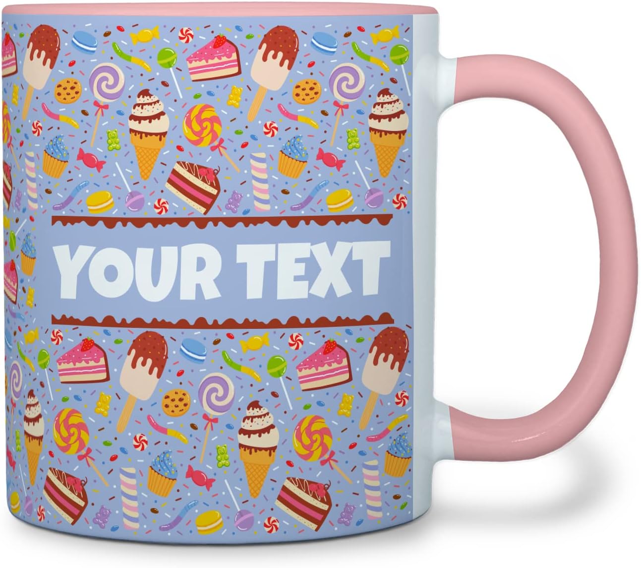 Personalized Mug for Kids - Sweets - Custom Name/Text, Ceramic Hot Chocolate/Cocoa/Coffee Cup for
