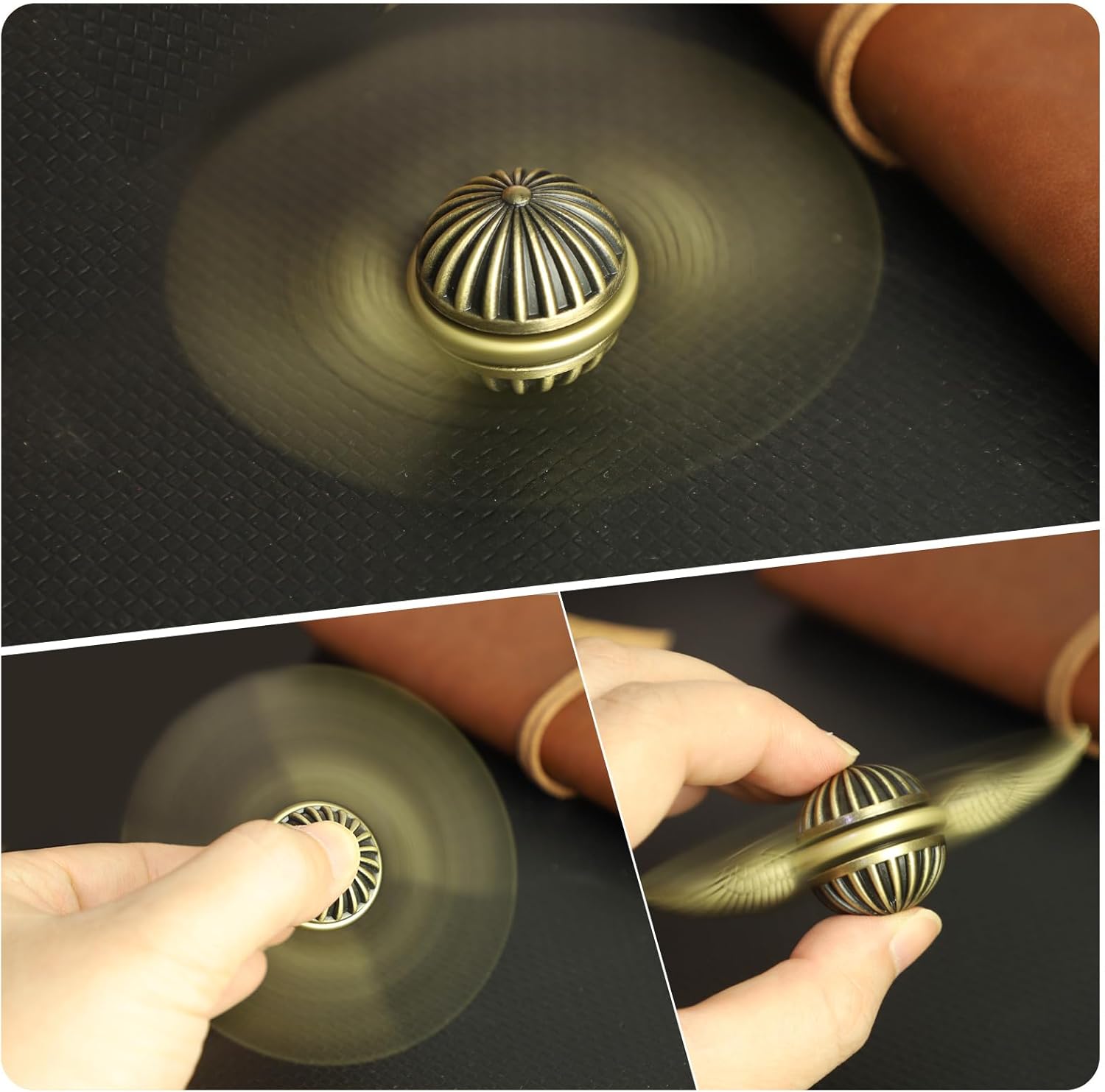 Brass Fidget Spinner Orb Anxiety Toy, Stress Relief Spin Fidgets Hand Bearing Tri Spinner for Kids