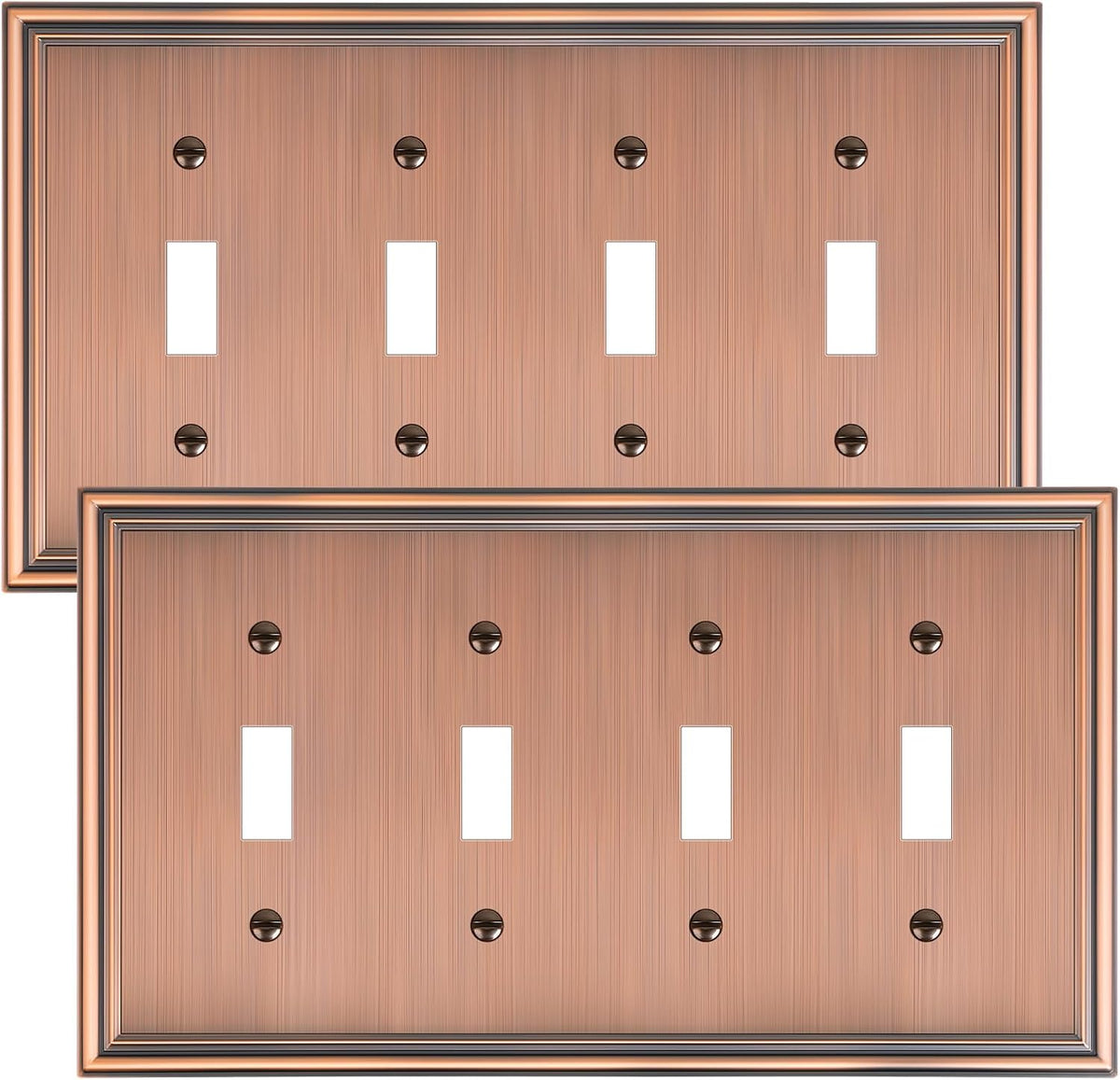 2-Pack Quad Toggle Light Switch Cover Plate, Durable Zinc Alloy Decorative Switch Plate Covers