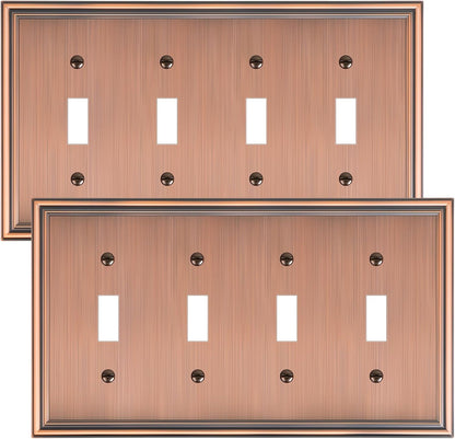 2-Pack Quad Toggle Light Switch Cover Plate, Durable Zinc Alloy Decorative Switch Plate Covers