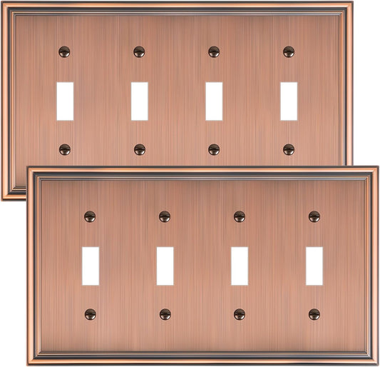 2-Pack Quad Toggle Light Switch Cover Plate, Durable Zinc Alloy Decorative Switch Plate Covers