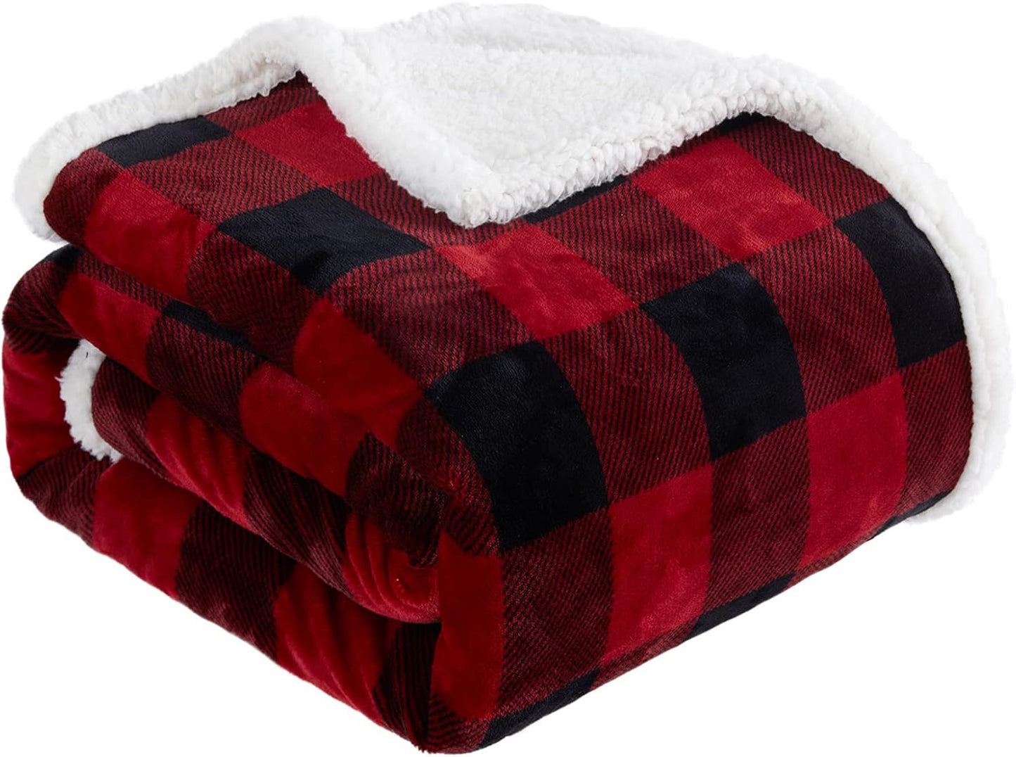 Touchat Sherpa Red and Black Buffalo Plaid Christmas Twin Blanket 60" X 70", Fuzzy Fluffy Soft Cozy