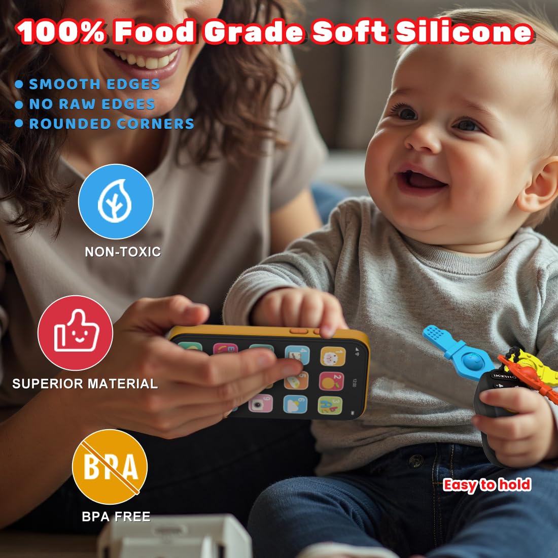 Baby Phone Baby Keys Toys Set, Bilingual Play Phone & Toy Keys for Toddlers