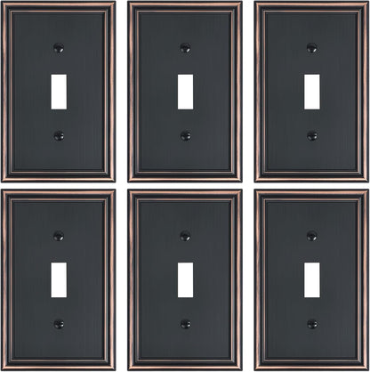 6-Pack Single Toggle Light Switch Cover Plate, Durable Solid Zinc Alloy Decorative Switch Plate