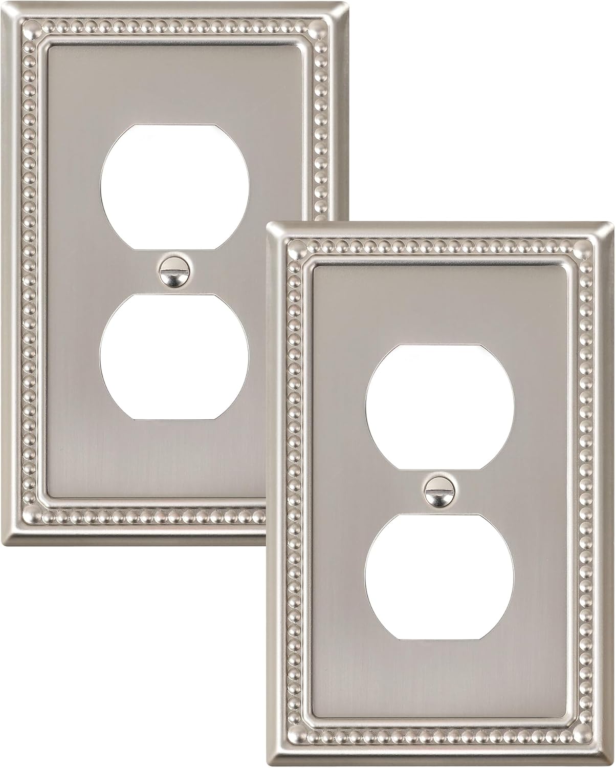 2-Pack Duplex Outlet Cover Plate, Metal Wall Plates for Electrical Outlets, Brushed Nickel 1 Gang