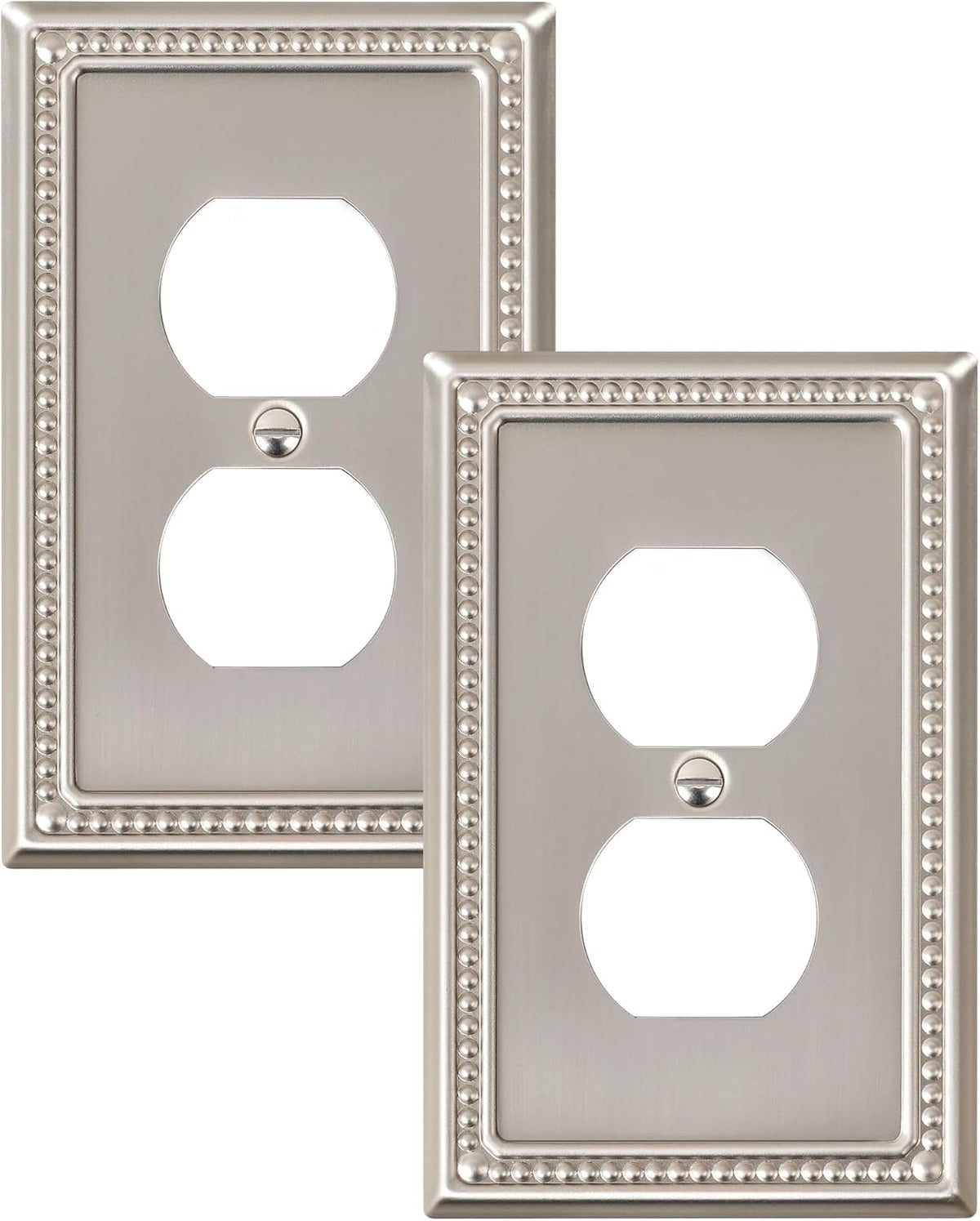 2-Pack Duplex Outlet Cover Plate, Metal Wall Plates for Electrical Outlets, Brushed Nickel 1 Gang
