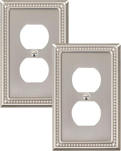 2-Pack Duplex Outlet Cover Plate, Metal Wall Plates for Electrical Outlets, Brushed Nickel 1 Gang