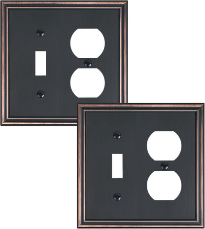 2-Pack Combo Toggle/Duplex Light Switch Cover Plate, Aged Bronze Wall Outlet Cover Plate