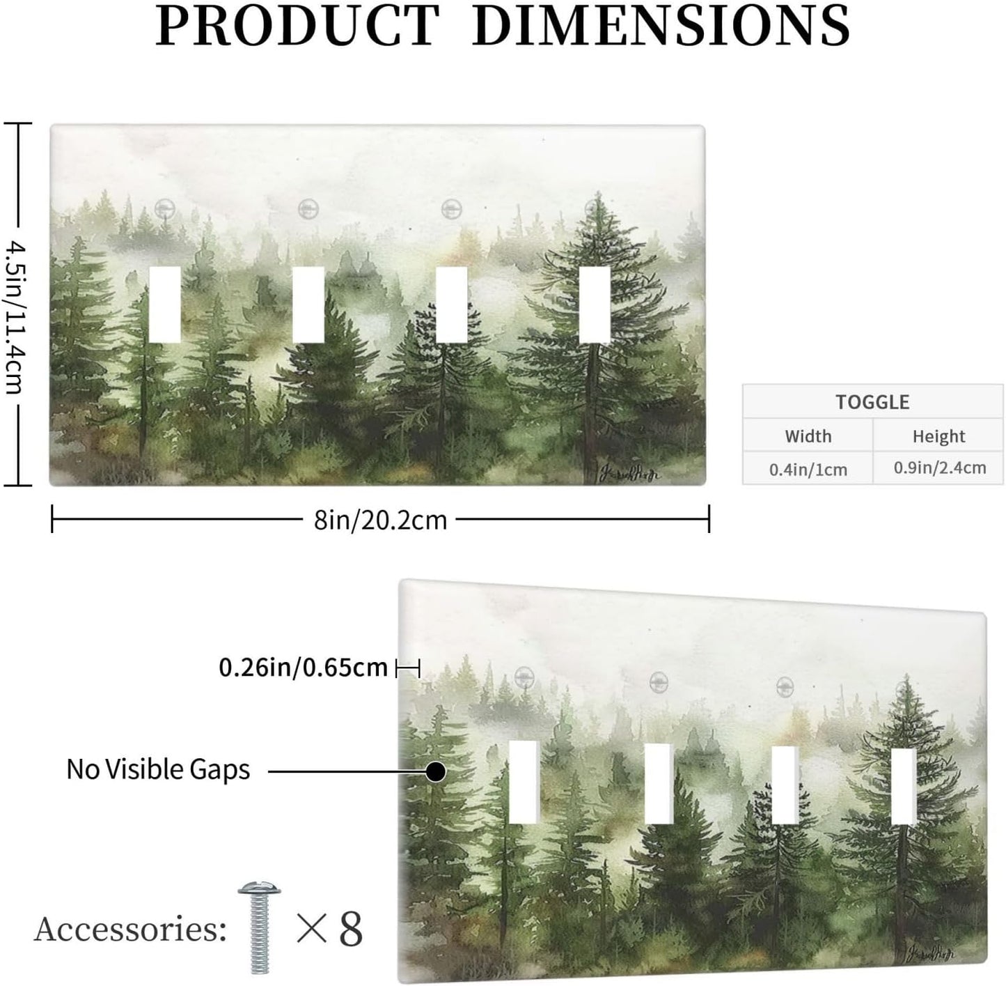 Light Switch Covers Green Forest Watercolor Painting Foggy Pine Quad Toggle Electrical Faceplate 4