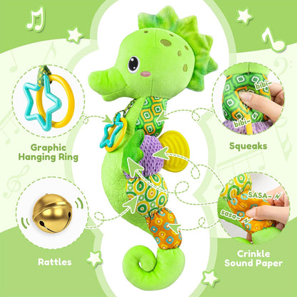 Baby Toys 0 to 12 Months, Musical Stuffed Animal Activity Soft Toys with Multi-Sensory Crinkle