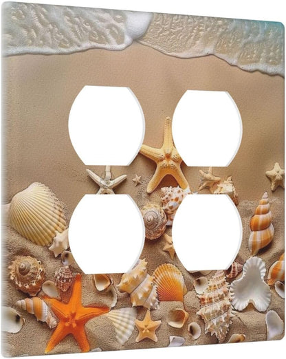 Decorative Outlet Covers Beachy Sea Ocean Seashell Starfish 2 Gang Wall Plate Cover Double Duplex