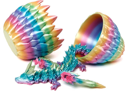 3D Printed Dragon Egg, Rainbow Flying Dragon in Colorful Eggs, Fidget Toy for Birthday Gift