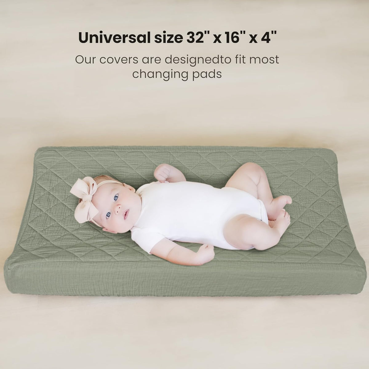 Konssy Waterproof Muslin Changing Pad Cover 2 Pack, Quilted Cotton Fitted Diaper Chang Table Cover
