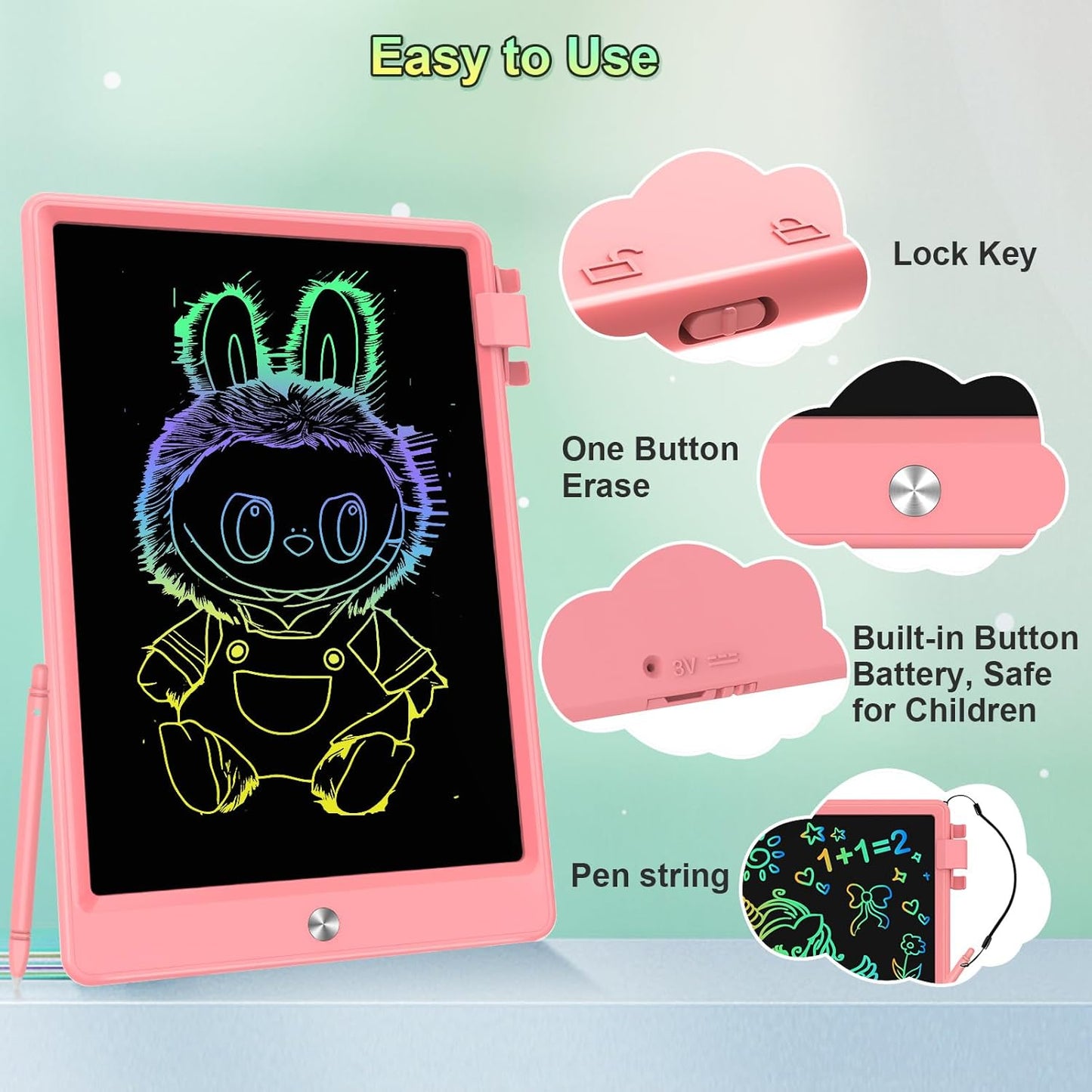 10.5 Inch LCD Writing Tablet for Kids, Colorful Toddler Doodle Board - Erasable Drawing Pad
