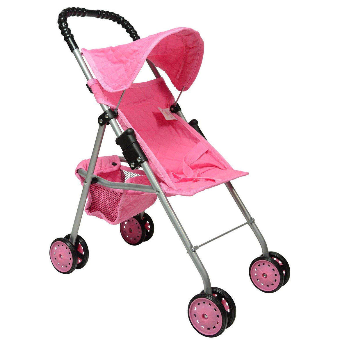 The New York Doll Collection My First Doll Stroller with Basket, Foldable Doll Stroller (Pink