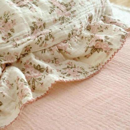 BuLuTu Muslin Cotton Toddler Pillowcases 14"x20", Shabby Chic Pink Floral Kids Pillow Cases Fit