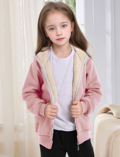 Gihuo Unisex Boy's Girls Winter Warm Sherpa Lined Zip Up Sweatshirt Fleece Jacket Kid's Hoodie
