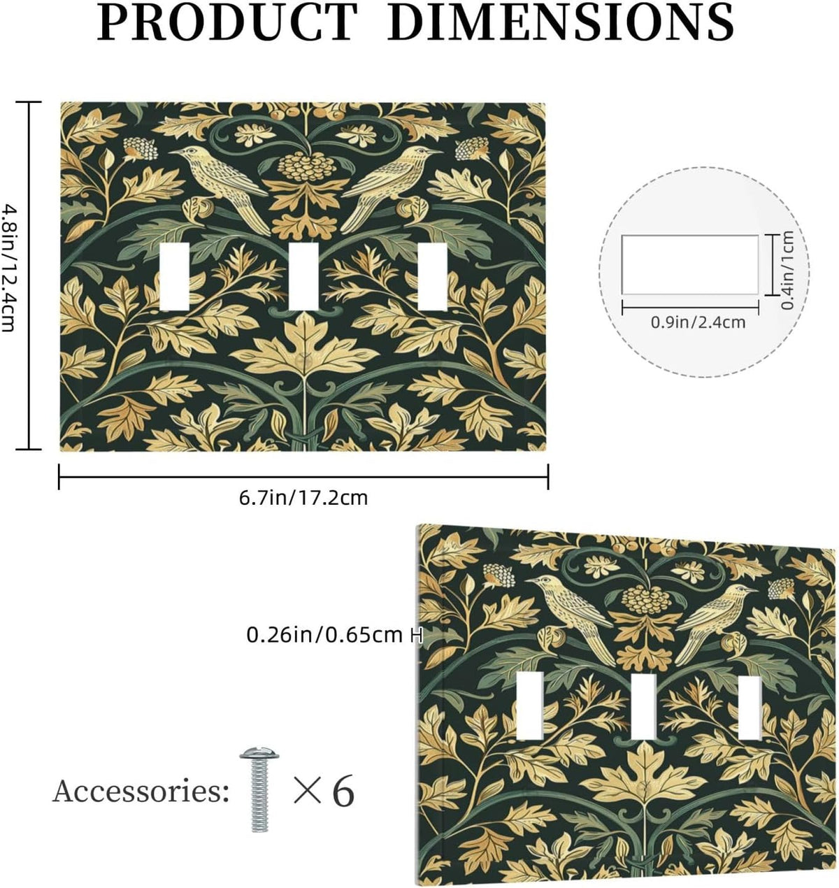 Decorative Switch Plates William Morris Vintage Botanical Birds Golden Green Leaves 3 Gang Wall
