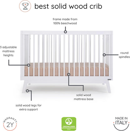 dadada Baby Soho 3-in-1 Convertible Wooden Crib to Toddler Bed - Made in Italy, GREENGUARD Gold