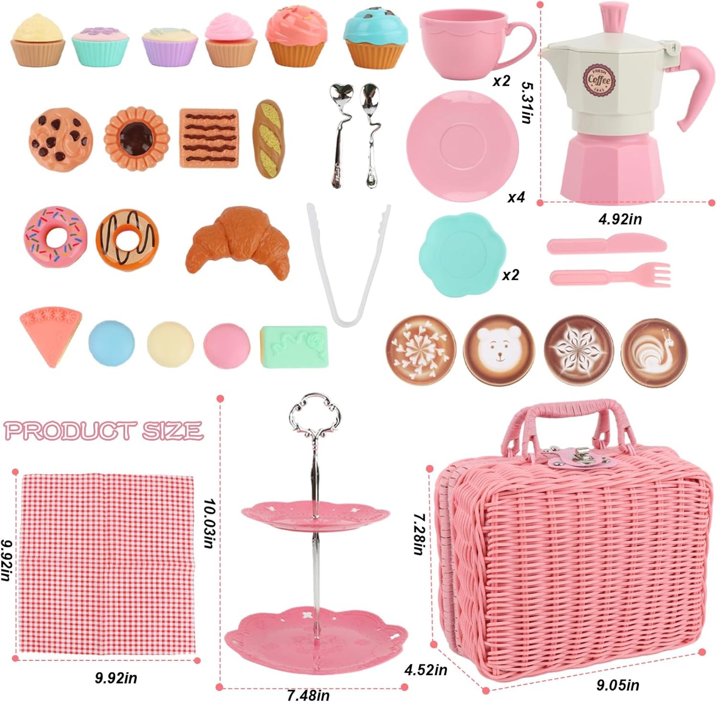 Afternoon Tea Toys Set Pretend Play Food Toys for Toddler Girls, Party Tea Playset Toy Gifts for 3