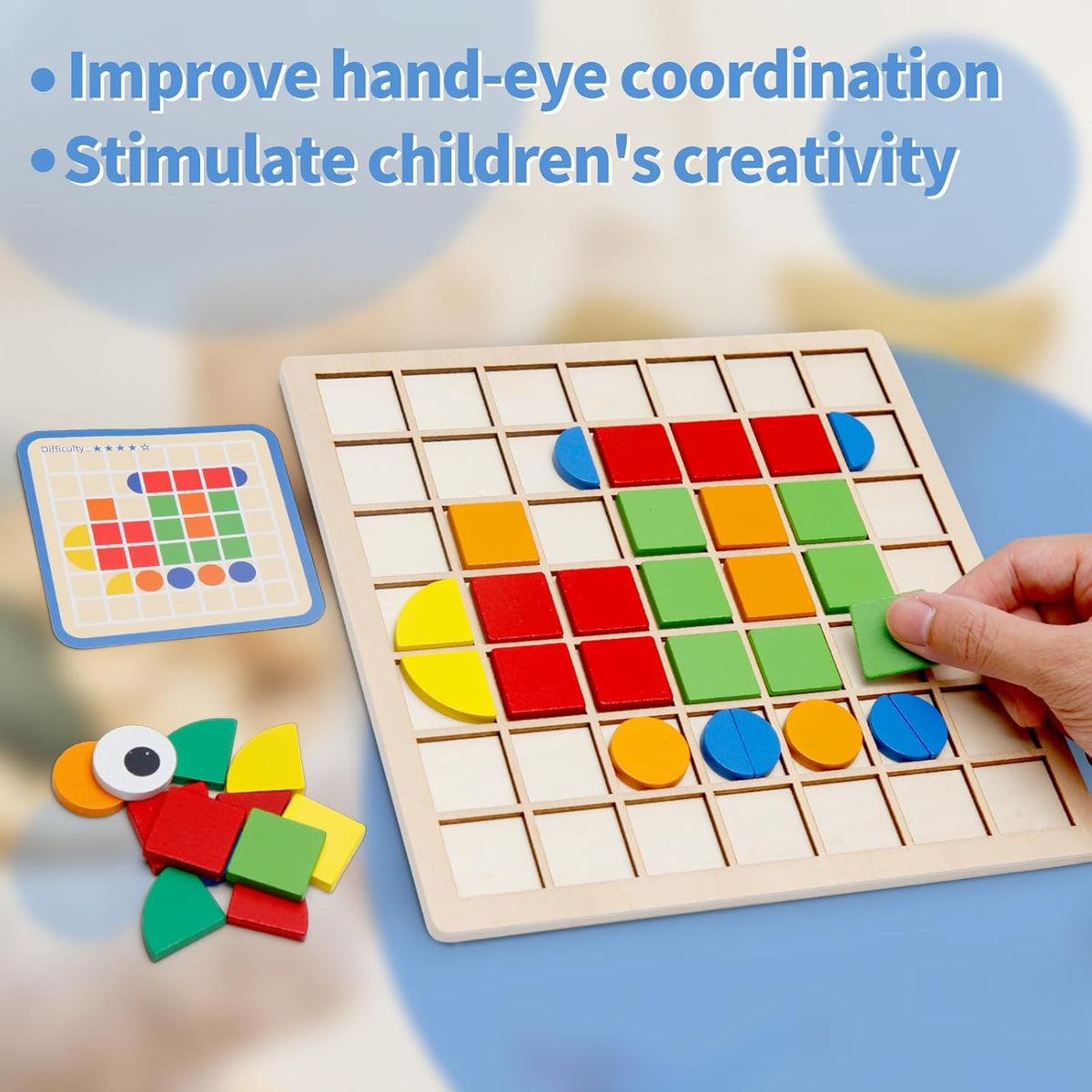 Montessori Tangram Educational, Geometric Shapes Puzzle Toys with 120Pcs Wooden Puzzle Blocks and