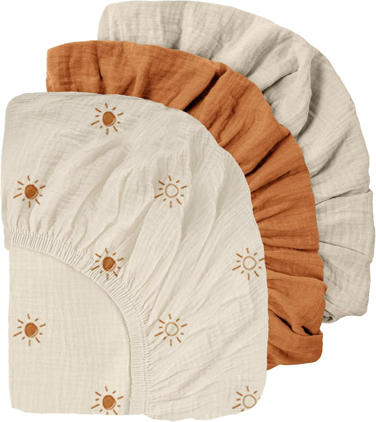 Gllquen Baby Muslin Mini Crib Sheets 3 Pack, Breathable Pack and Play Sheets Fitted Soft Cozy
