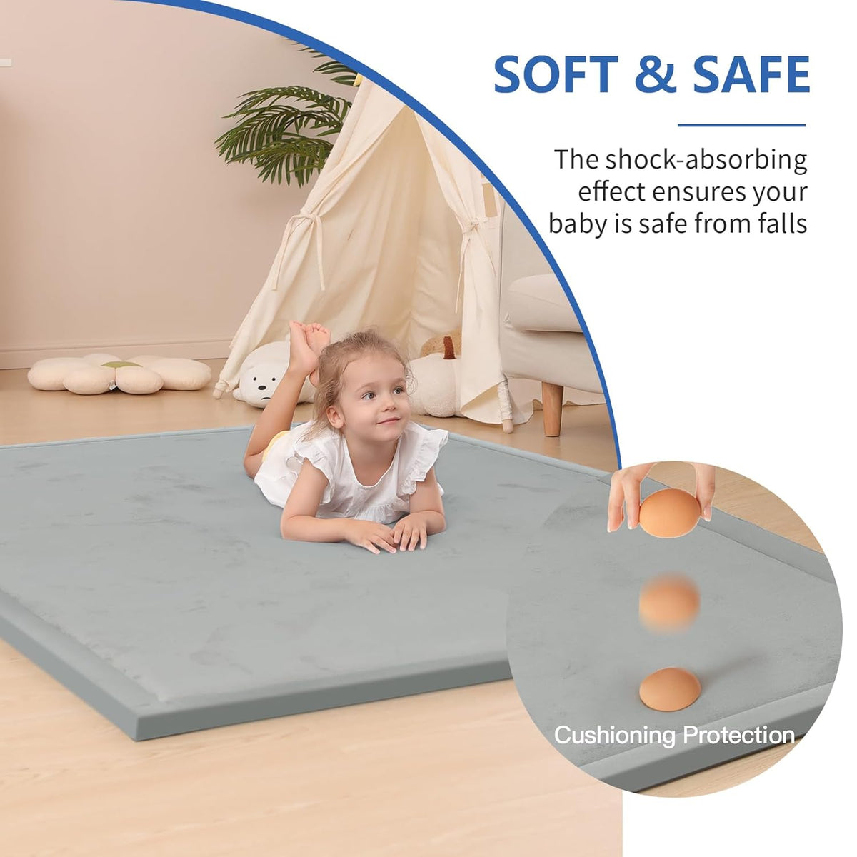 Baby Play Mat for Floor,1.3" Thick Elasti-Foam 50x50 Playpen Mat for Toddlers Infant