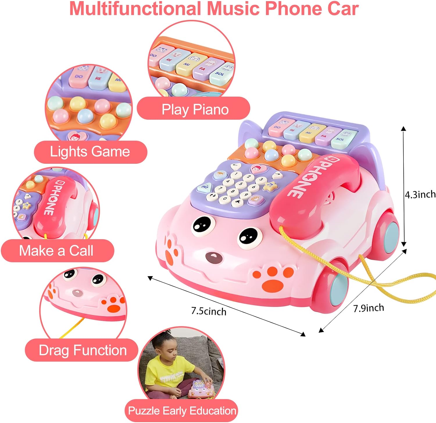 Baby Phone Toy,Baby Toy Phone Cartoon Baby Piano Music Light Toy Children Pretend Phone, Kids Cell