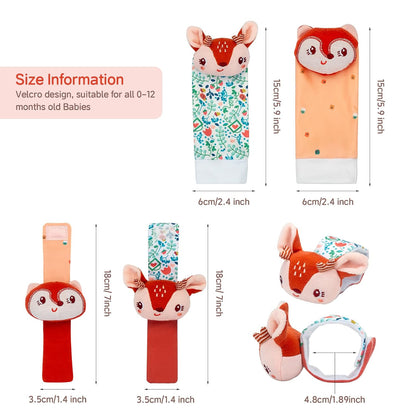 Lovely Animal Wrist Rattles & Sock Toy for Baby Infant 0-6 6-12 Month Old Newborn Soft Toy Hand and