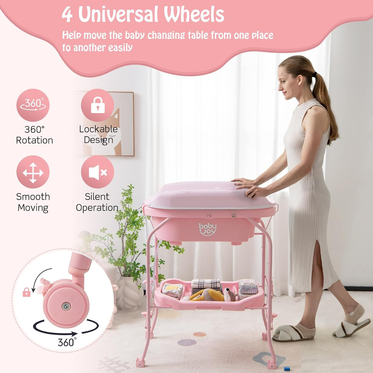 BABY JOY Baby Bathtub with Changing Table, Foldable Infant Diaper Changing Station with Storage