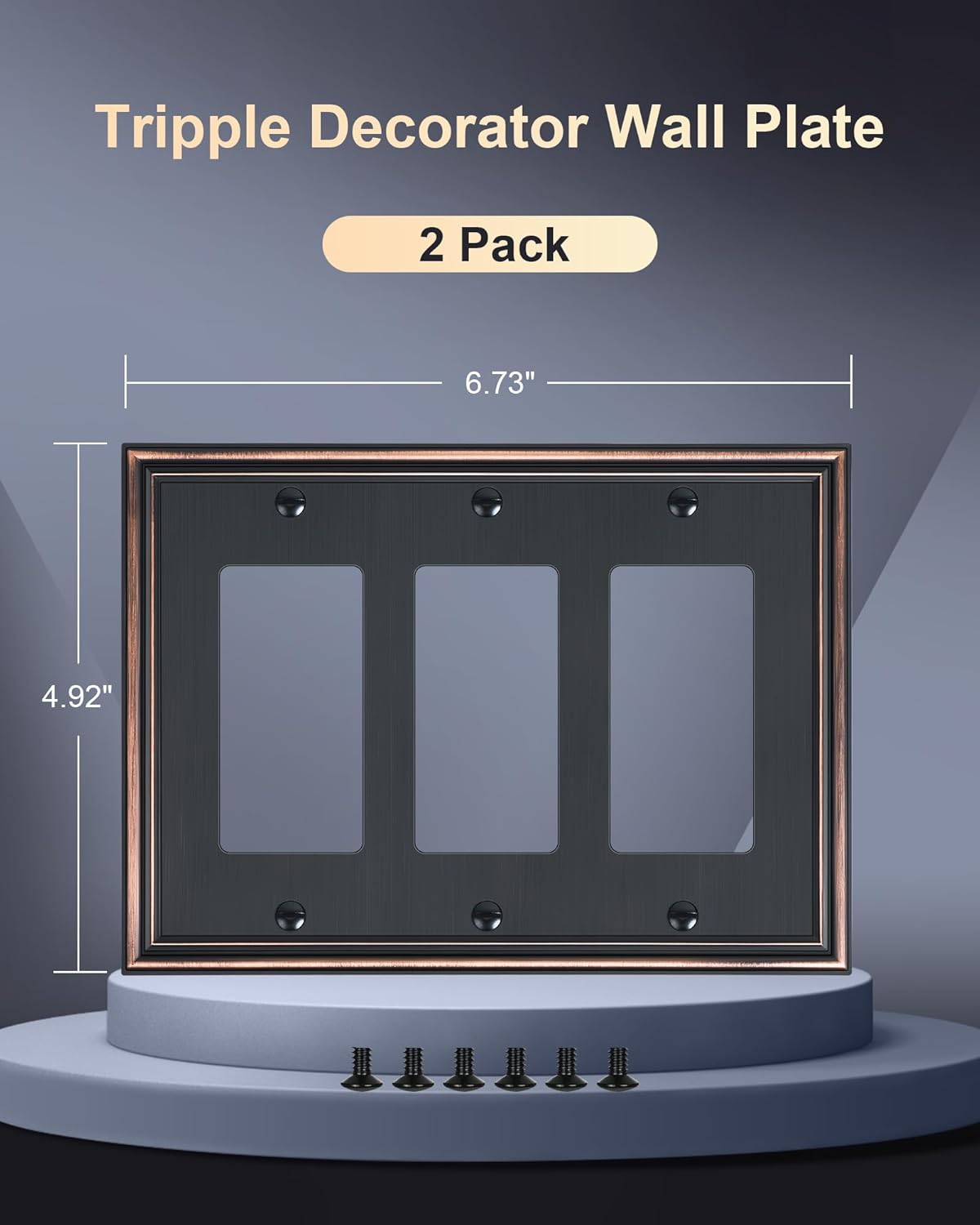 2-Pack Decorative Tripple Decorator Outlet Cover Plate, Durable Zinc Alloy Aged Bronze Wall Plates