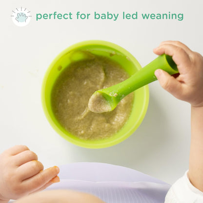 Olababy 100% Silicone Soft-Tip Training Spoon for Baby Led Weaning 2pack (Kiwi/Blueberry)