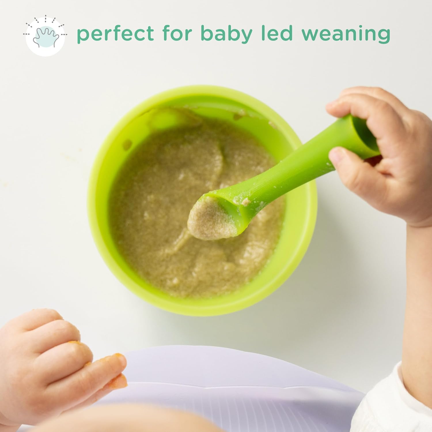 Olababy 100% Silicone Soft-Tip Training Spoon for Baby Led Weaning 2pack (Pearl/Kiwi)